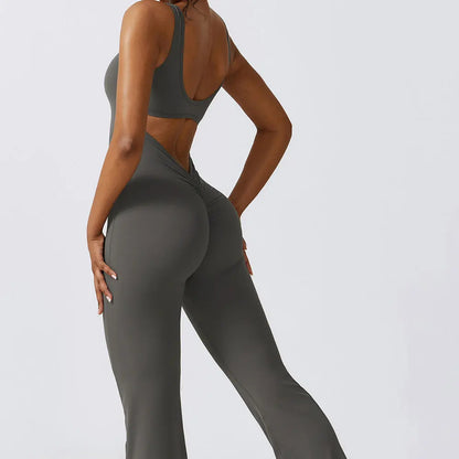 V-Back Flare Jumpsuit by Veyaria