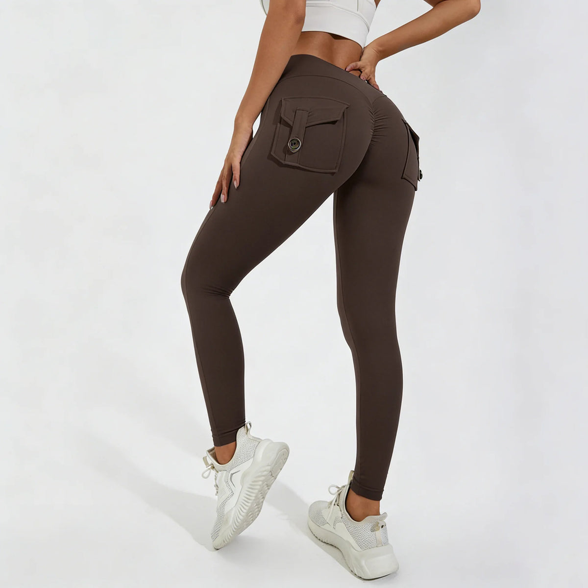 Cargo Pocket Leggings in Ebony Brown by Veyaria