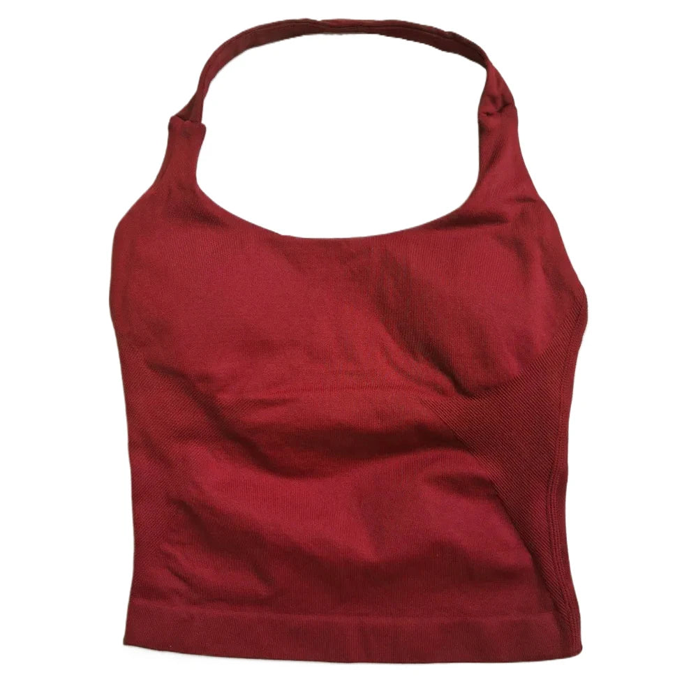 Seamless Halter Tank in Wine by Veyaria