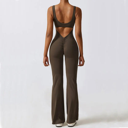 V-Back Flare Jumpsuit by Veyaria