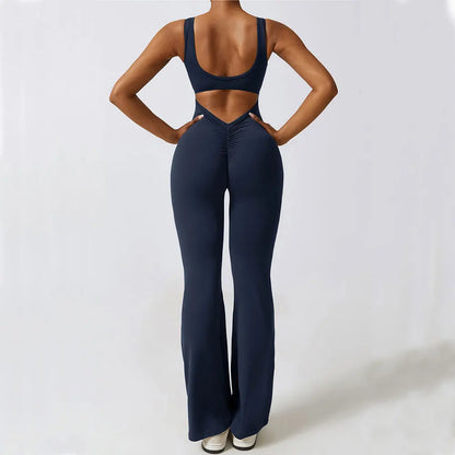V-Back Flare Jumpsuit by Veyaria