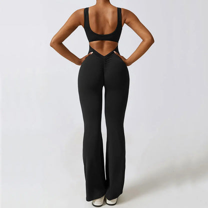 V-Back Flare Jumpsuit by Veyaria