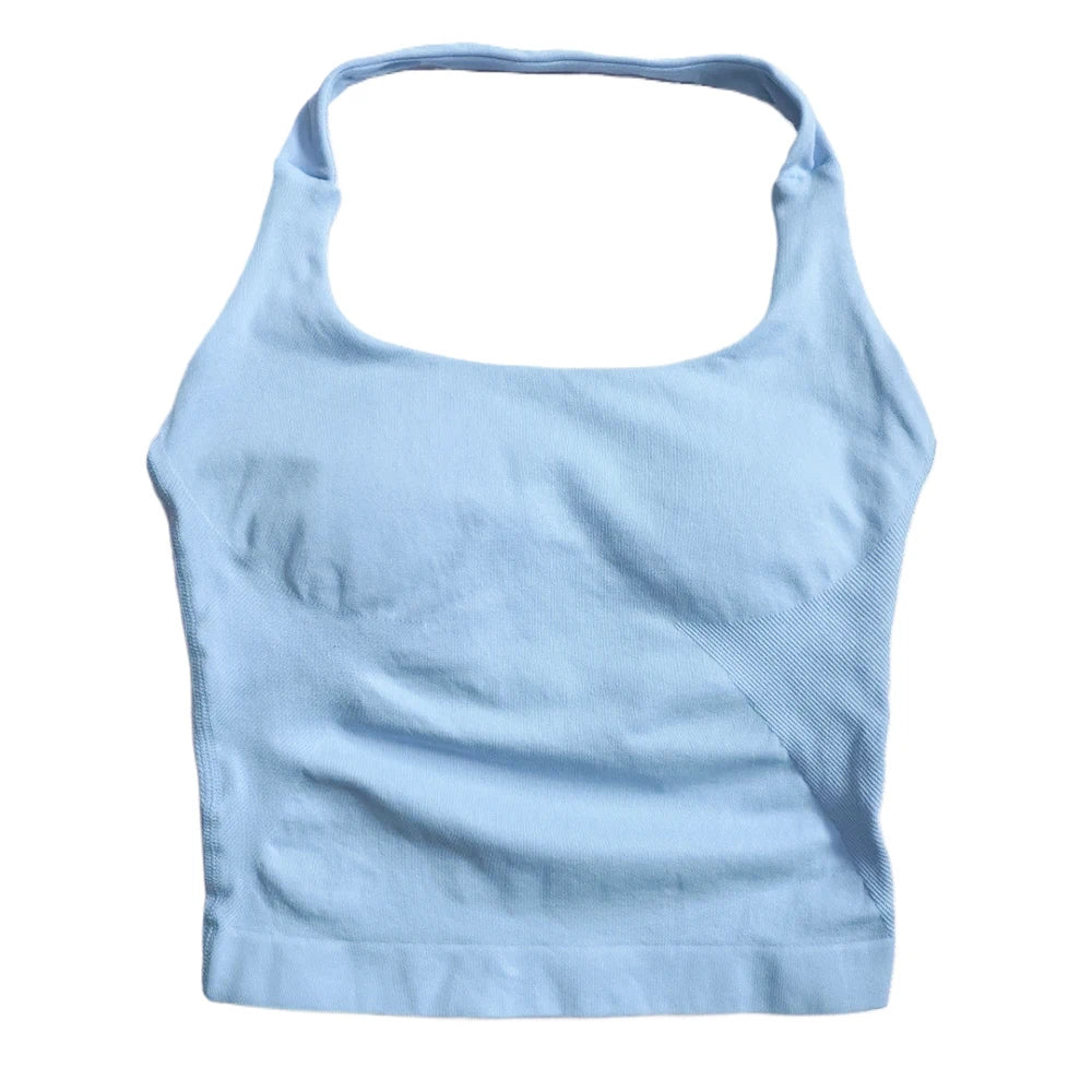 Seamless Halter Tank in Ice Blue by Veyaria