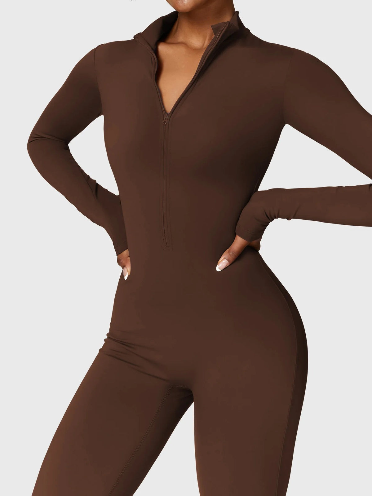 NORDÉA Winter Jumpsuit in Brown, front close-up