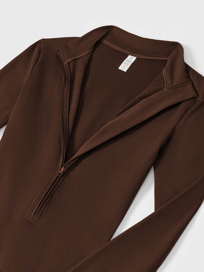 NORDÉA Winter Jumpsuit in Brown, half-zip and fleece lining