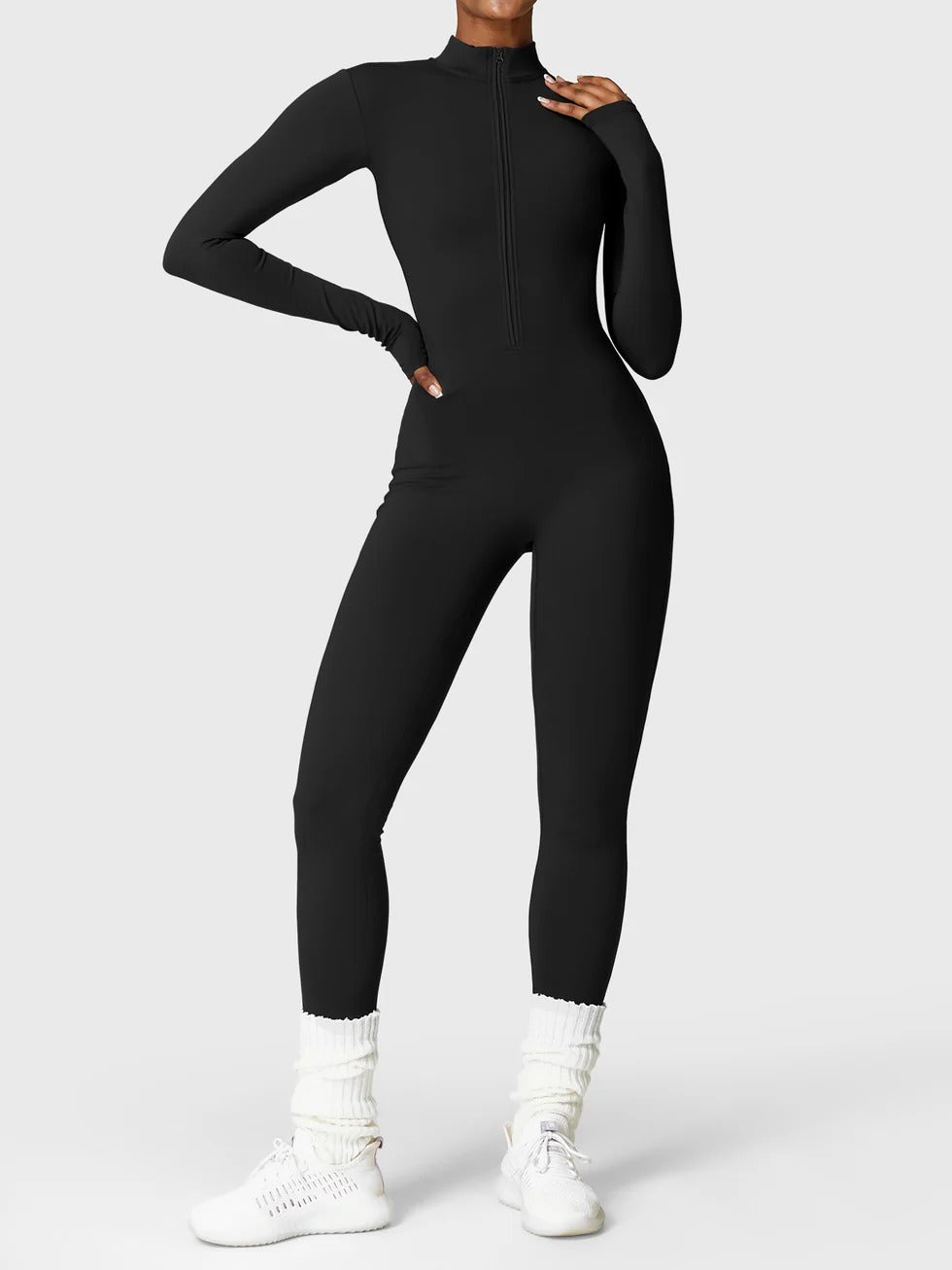 NORDÉA Winter Jumpsuit in Black, half-zip front