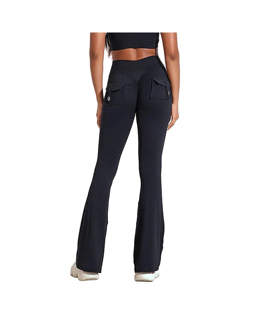 Cargo Flare Leggings in Black by Veyaria