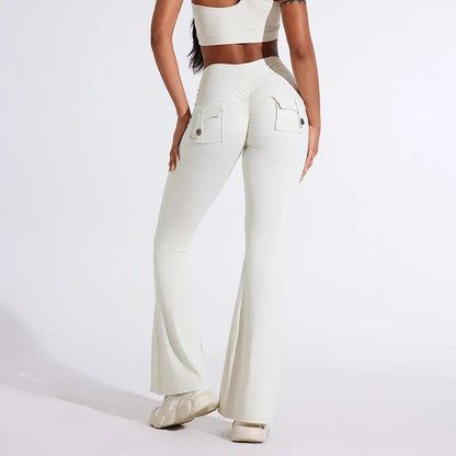 Cargo Flare Leggings in Beige
