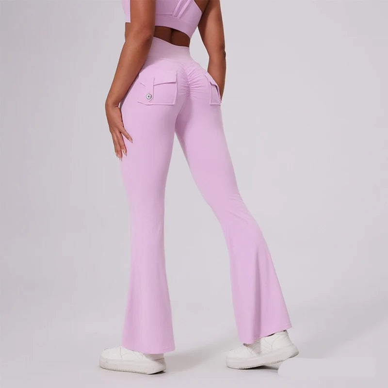 Cargo Flare Leggings in Light Pink